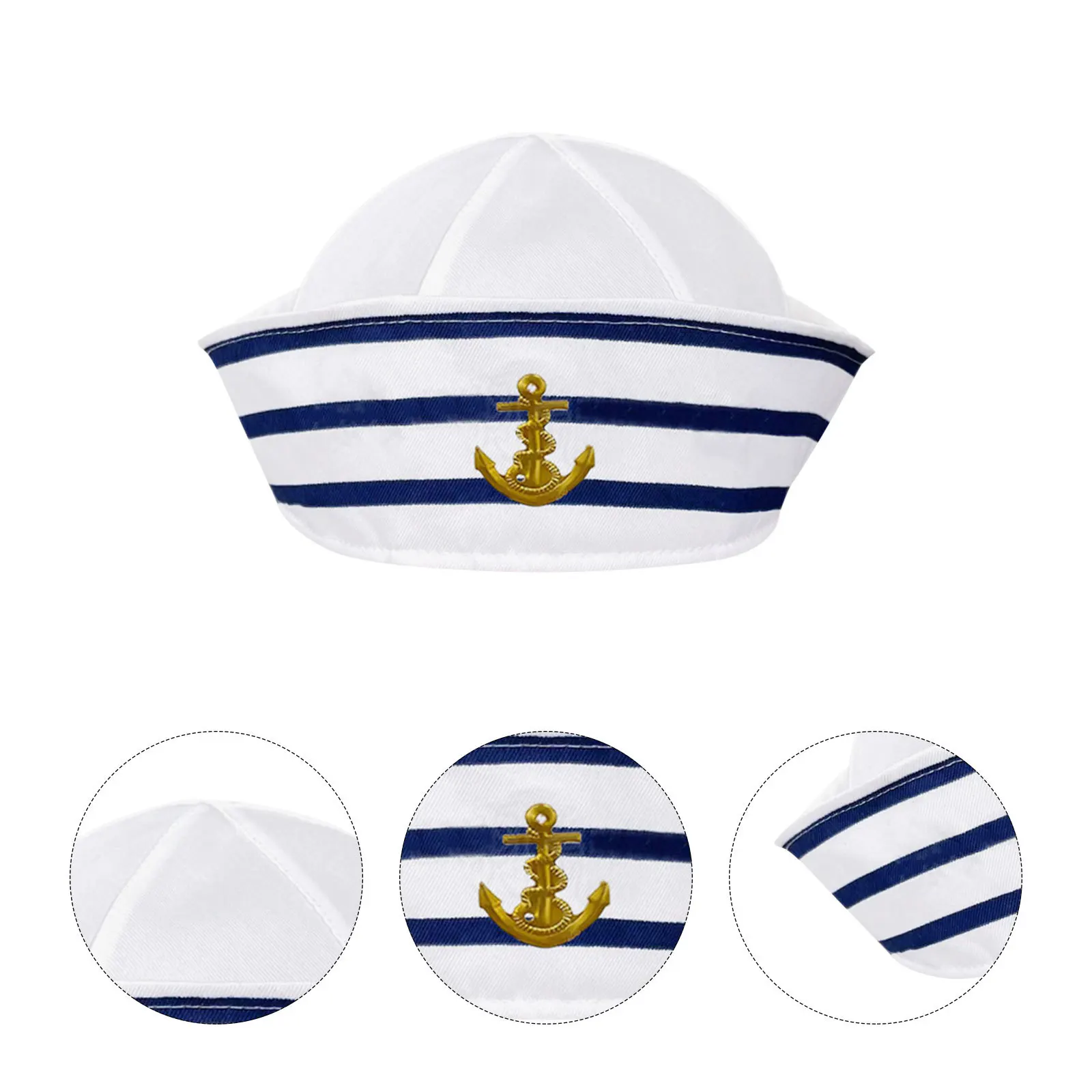 قبعة بحار مخططة باللون الأزرق والأبيض مقاس 56 سم مقاس واحد، قبعة كابتن مريحة وخفيفة الوزن للرجال والنساء، قارب أداء المسرح #1
