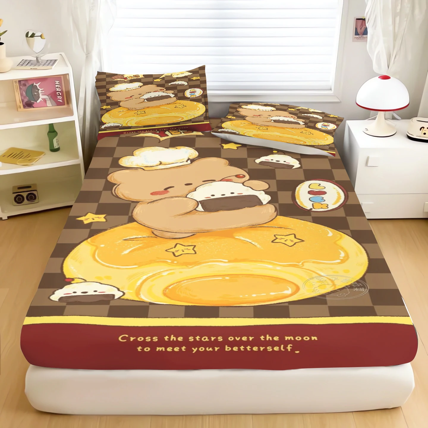 Cartoon Cute Little Bear Fitted Sheet For Bed Sheets Sets Coverage Cover Elastic Children'S Bedroom Brightly Colored Bedding
