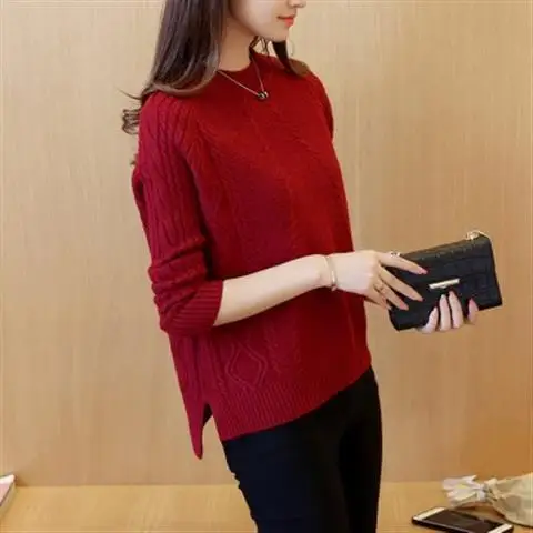 

Осень-зима, высокий вязаный свитер, женский свободный длинный свек, базовый слой, корейский универсальный студенческий свитер
