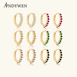 ANDYWEN 925 Sterling Silver 9.5mm Pendiente Crystal CZ Hoops Rainbow Luxury Women Huggies Circle Round Black Earring Jewelry