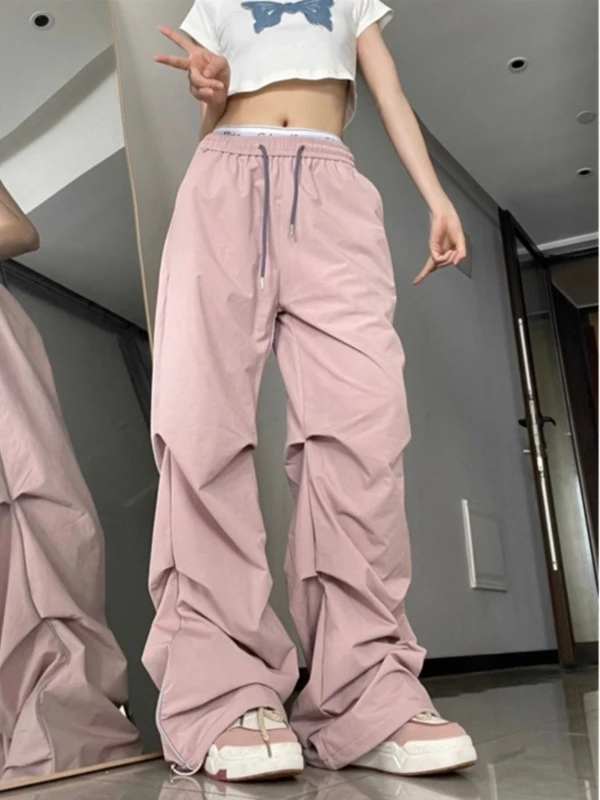 American Style Quick Dry Work Trousers Women Summer Thin Loose Cuffed Casual Wide Leg Pants Paratrooper Mountain Climbing Pants