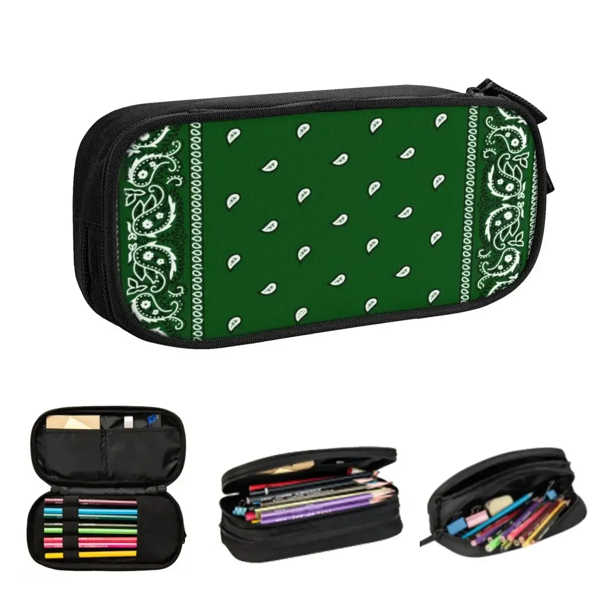 

Bandana Green Pencil Cases Large Storage Pen Bags Pen Box Pencil Pouch For Boys Girls Students Stationery School Office
