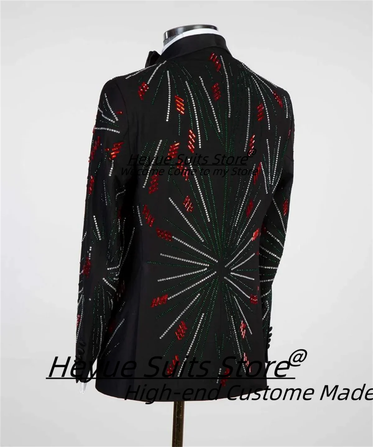 Luxuly Fashion Silver/Red Stoned Men Suits Customized Slim Fit Peak Lapel Groom Wedding Tuxedos Male Prom Blazers Ropa Hombre
