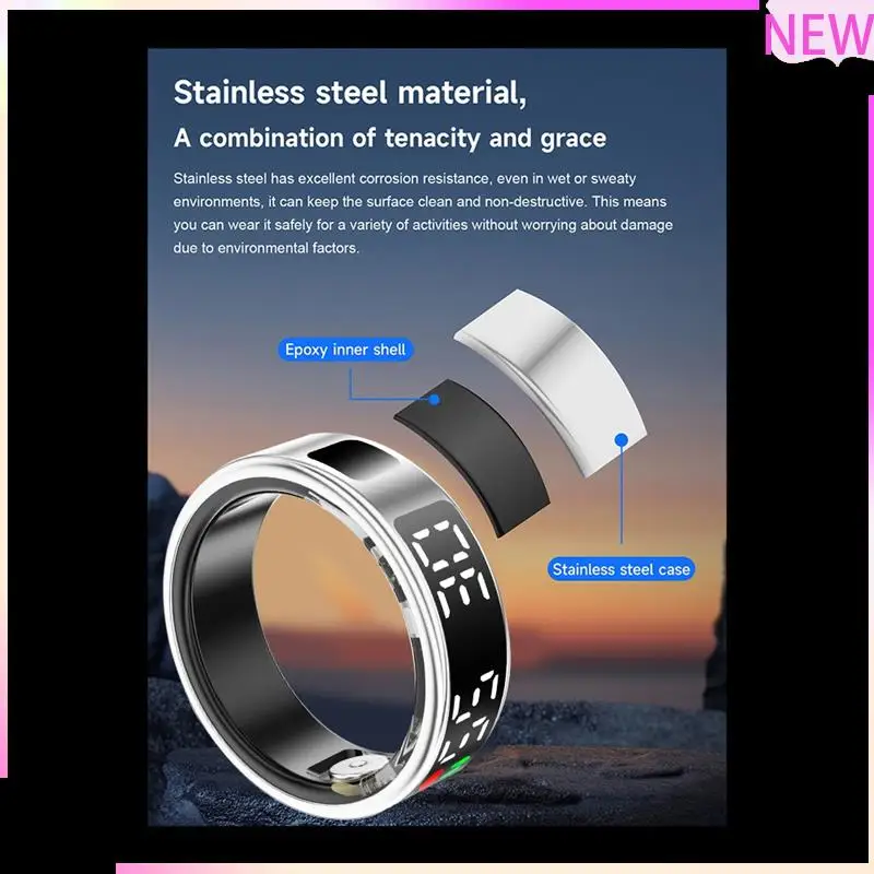 

B27B RS08 Smart Ring Heart Rate Health Monitor 5ATM Waterproof Multi Sport Modes Blood Oxygen Tracker With Charge Compartment 12