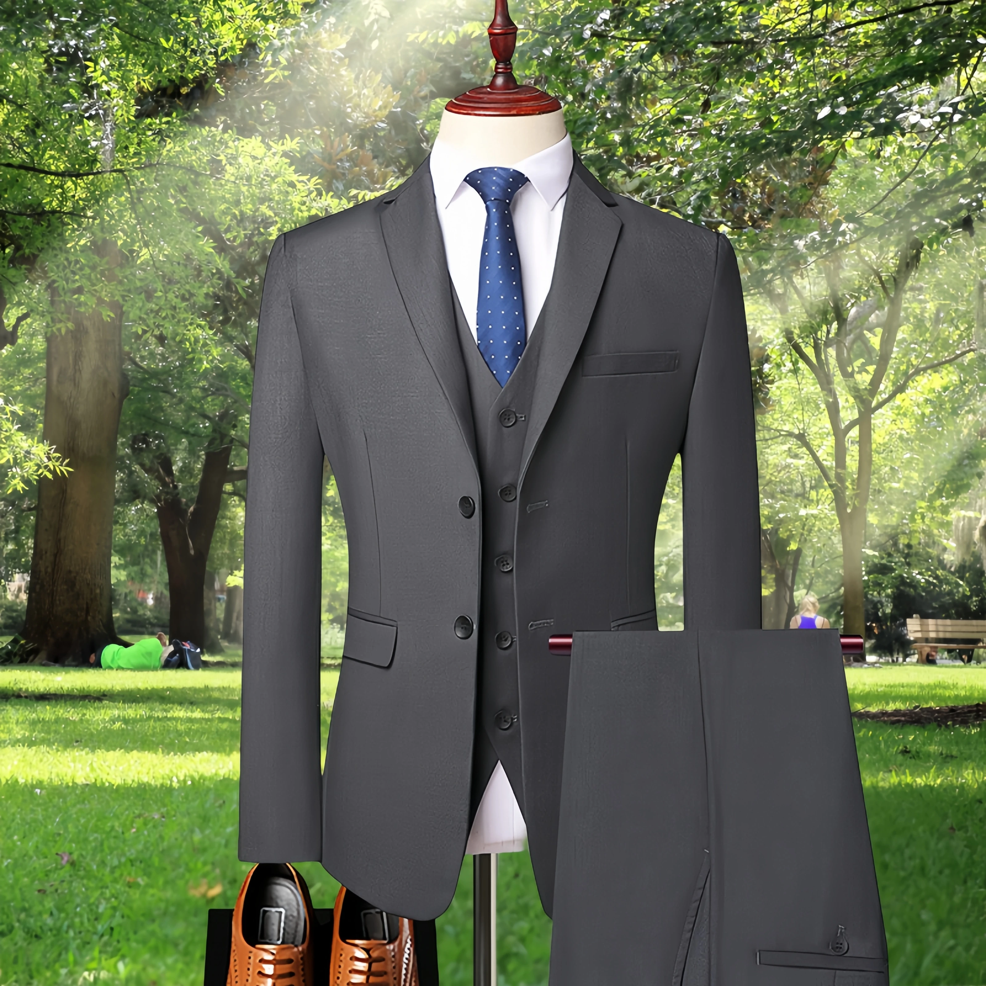 

Новый костюм, одежда, роскошный мужской костюм для вечеринки, жениха, смокинг обычного кроя, комплект из трех предметов: куртка + брюки + жилет, пиджаки, брюки