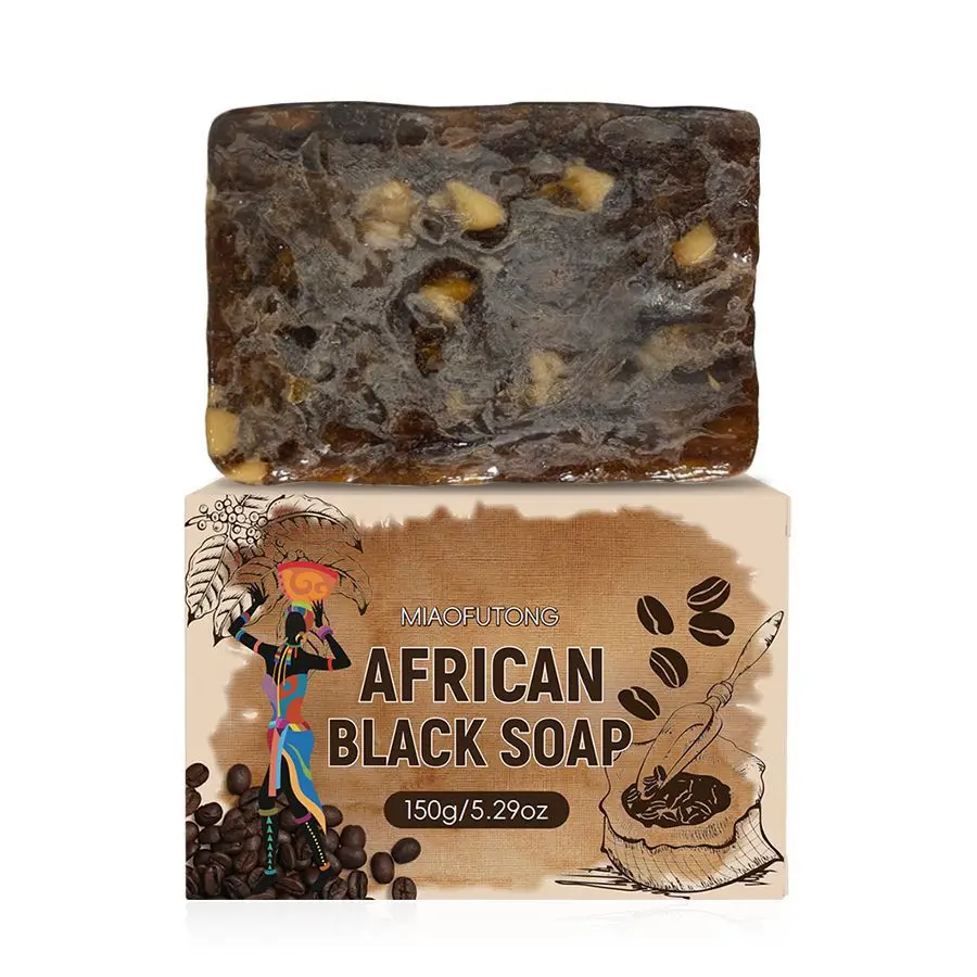 African Black Soap 150g x 3, Shea Butter & Essential Oil Handmade Bars for Face & Body Cleansing, Natural Care