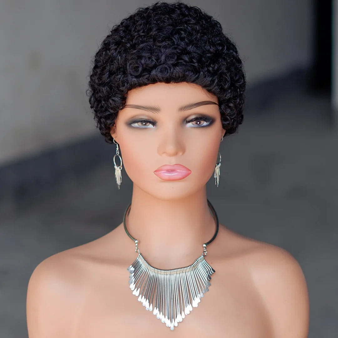 Afro Kinky Curly Pixie Wig Human Hair Pixie Cut Short Human Hair Wigs for Women Black Burgundy Honey Blonde Full Machine Wig