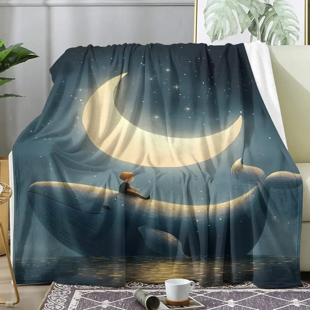 Whale Starry Sky Throw Soft Flannel AC Blanket Lightweight Summer Nap Throw Cozy  Blanket for Sofa Bed Travel Home