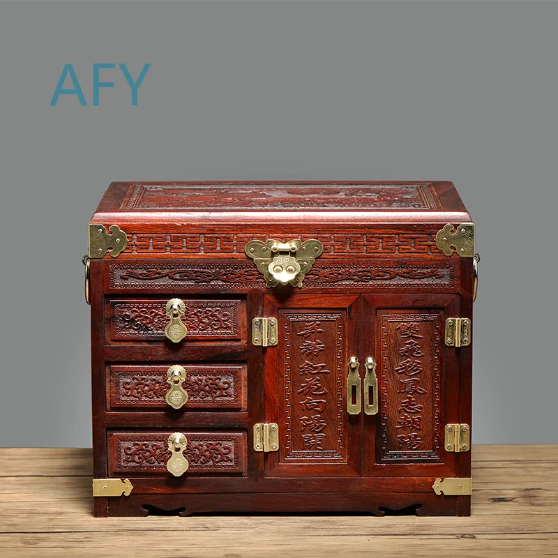 Centennial Haohe Fleece Jewelry Box Mahogany Blood Sandalwood Storage Home Craft Gifts with Lock
