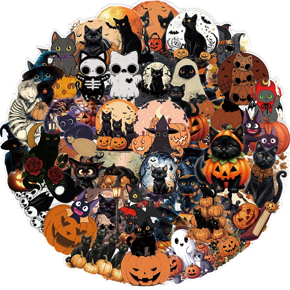 10/30/50 stücke Kühle Transparente Cartoon Hallowmas Schwarze Katze Aufkleber Laptop Telefon Auto Kühlschrank Tagebuch Auto Wasserdichte Aufkleber kinder Spielzeug