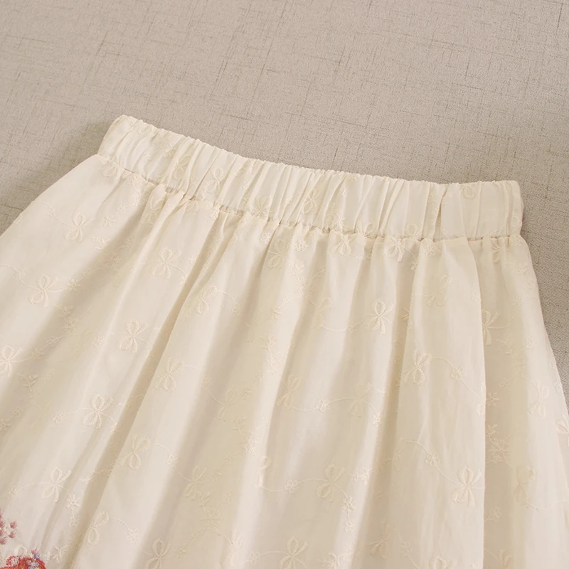 Japan Style Sweet Mori Girl Lace Floral Print Embroidery Patchwork Skirt Women Spring Summer Elastic Waist Casual A-Line Skirts