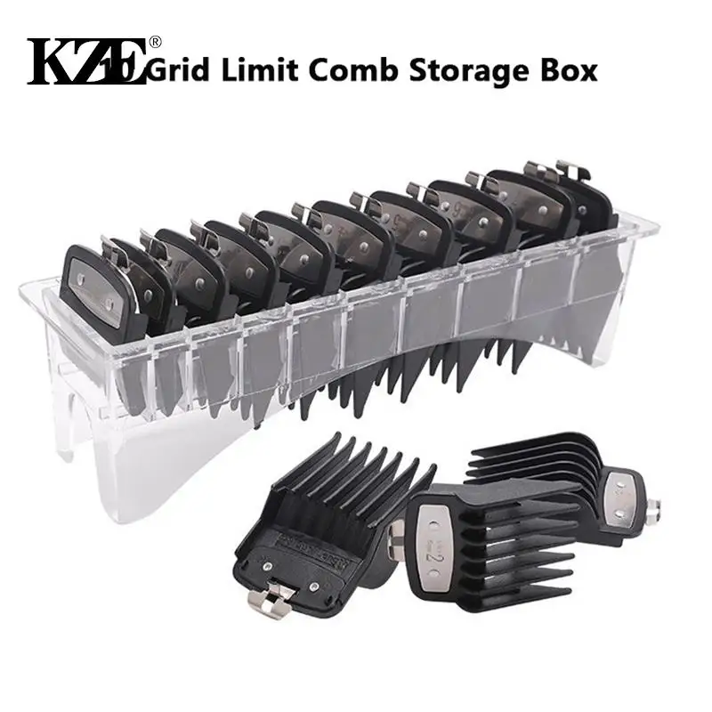 8/10Grid Guide Limit Comb Cover Storage Box Hair Clipper Rack Holder Organizer Case Salon Barber Tools For General