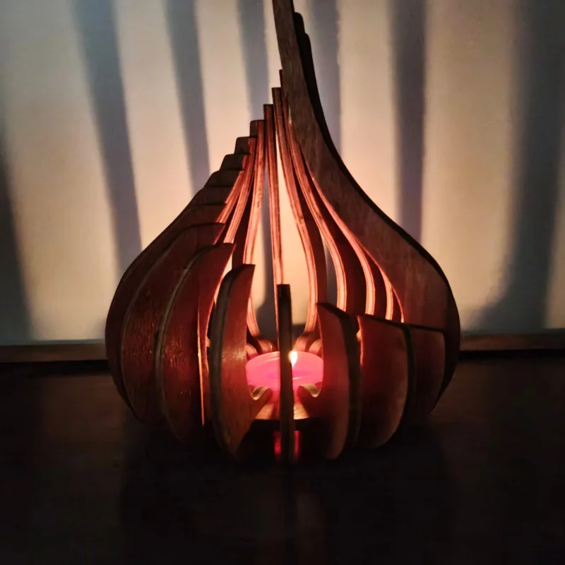 Hölzerner DIY-Festlicher Kerzenhalter mit Einzigartigem Kreativem Lotus-Design zur Dekoration von Teelichtern, Halloween- und Weihnachtsgeschenk