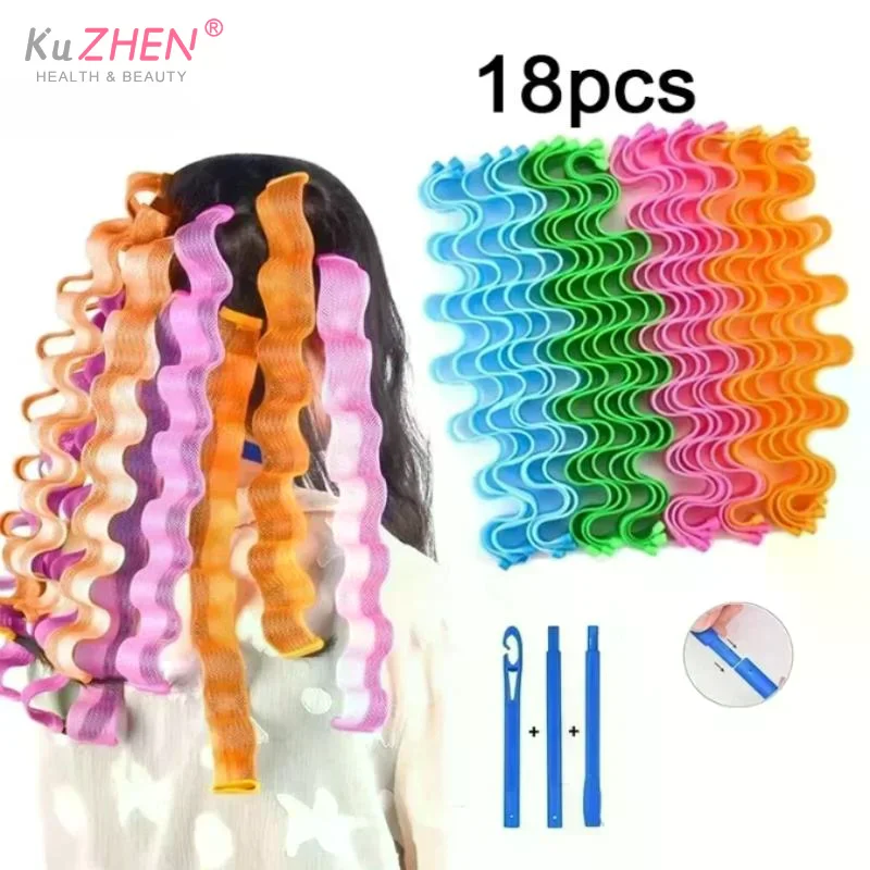 1Set Magic 18pcs  Hair Curlers + 1pc styling hook Spiral Set Heatless With Styling Hooks Reusable No Damage Hair Styling Rollers