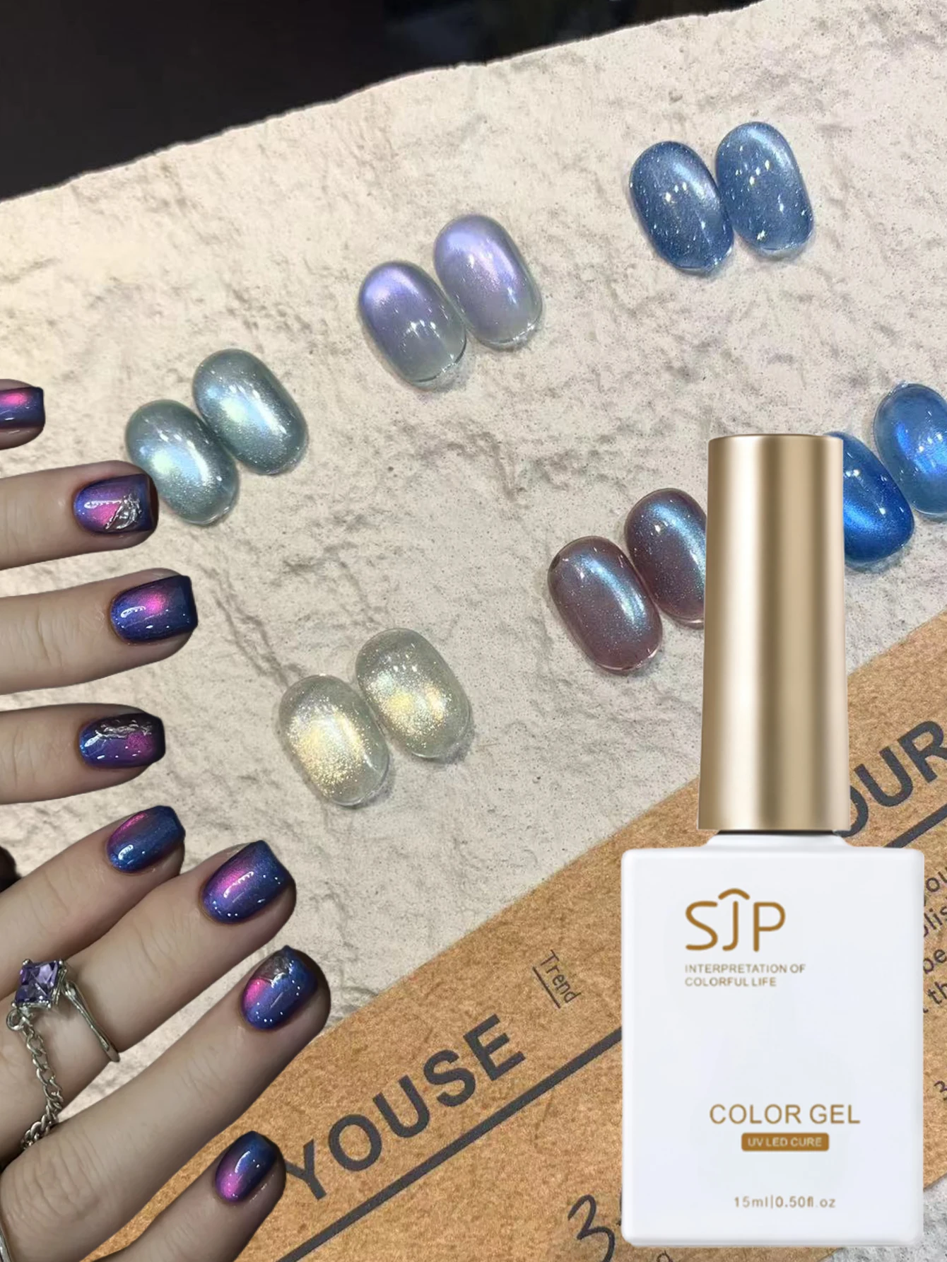 

15ML 1pcs Summer New Style Blue Glass Bead Cat Eye Gel Nail Polish Blue Crystal Nail Polish Blue Nails White Nails