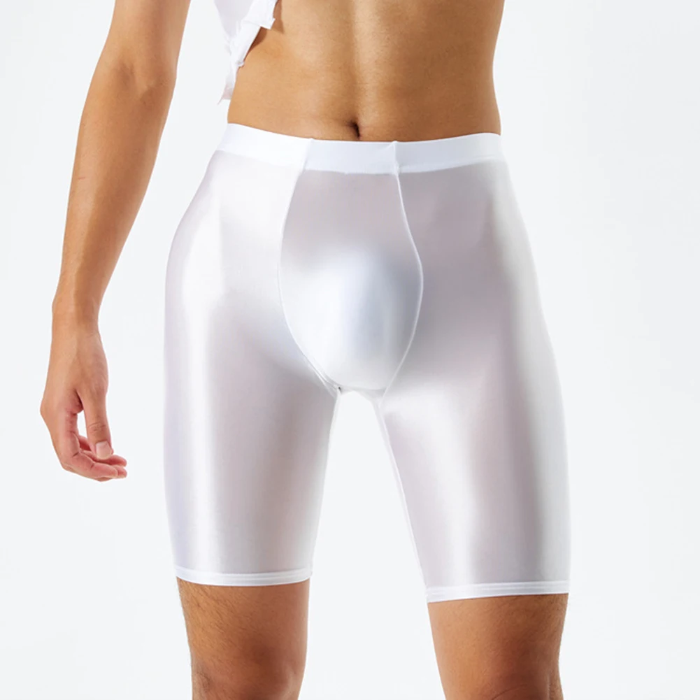 Men Sexy Shiny Glossy Shorts Underwear Smooth Seamless Leggings Sports Gym Tight Panties Quick Dry Solid Briefs Lingerie