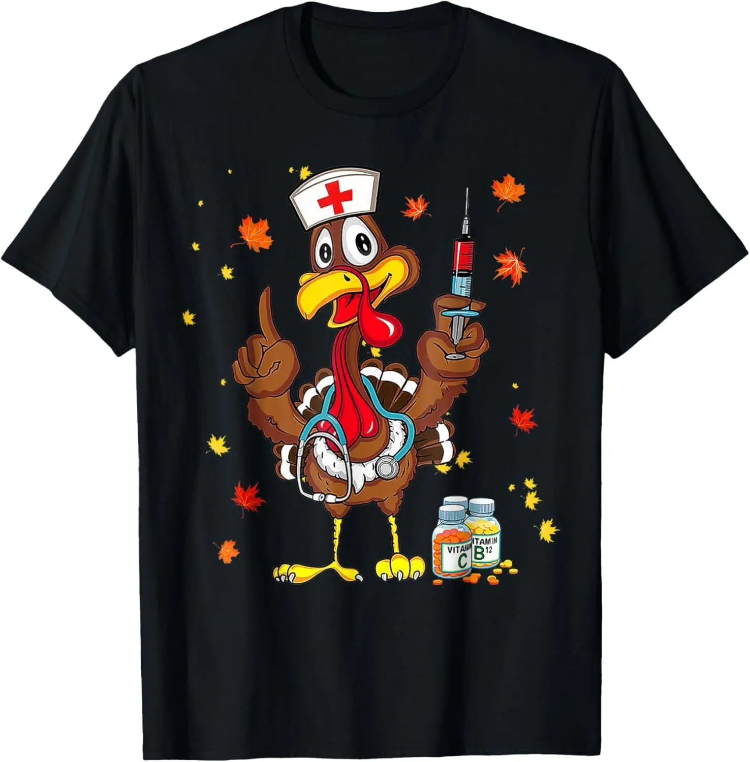 Thanksgiving Scrub Tops Women Turkey Nurse Holiday Nursing T-Shirt S-3XL