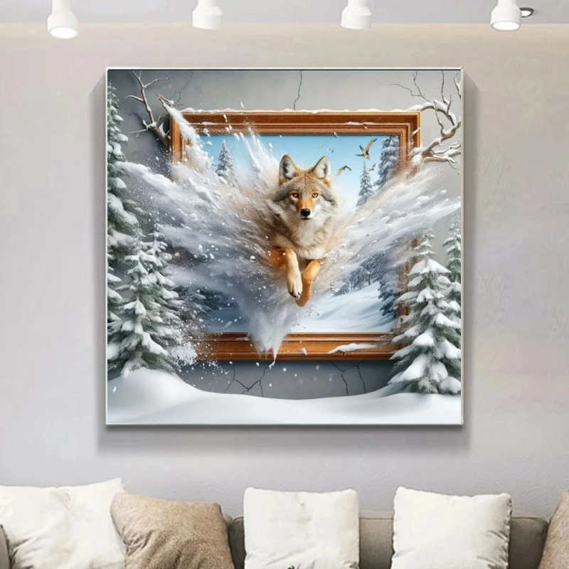 Neuheiten 5D Diamantmalerei Wolf Tier 5D Vollrund-Bohrer Mosaik-Kunst Schneelandschaft Stickerei-Set Strass Handgemachtes Geschenk