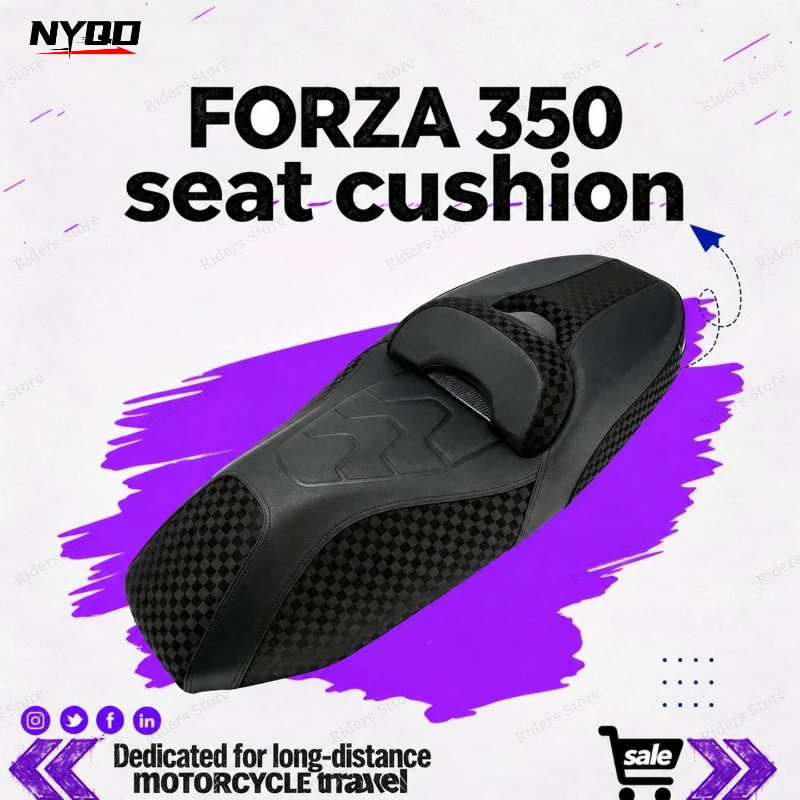 FOR FORZA350 Comfort Modified Replacement Seat Assembly Water Transfer Printing Black Grid Leather Motorcycle Seat Cushion