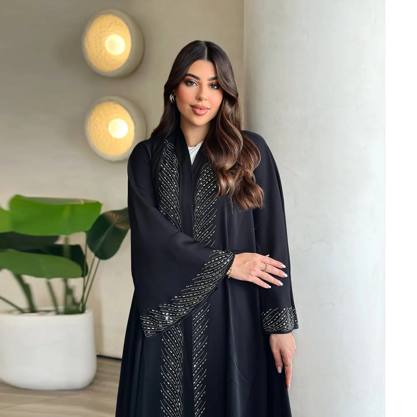 Dubai Abbayas diamantes Kimono abierto Abaya mujeres musulmanas vestido Ramadán Jalabiya caftán marroquí bata femenina Trukey ropa islámica