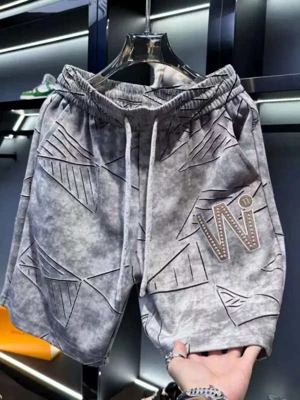 

Summer Thin Casual Men's Short Pants Five-Point Fashionable Personality Elegant American Style Polyester Fiber Elastic Waist