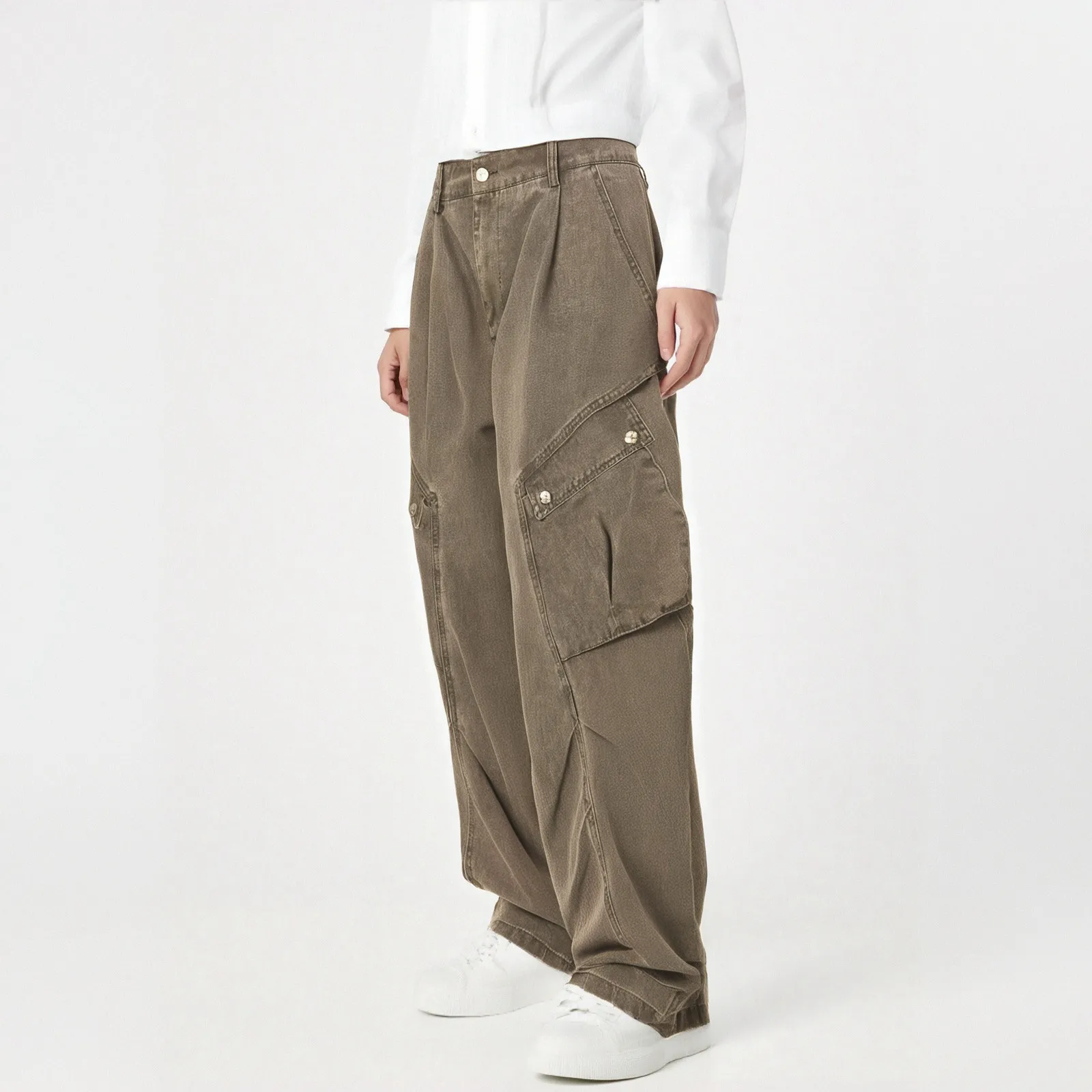 

Vintage Style Biggolda American Jeans Women'S Street Dance Hip Hop Wide Leg Workwear Trousers Folded Pocket Denim Cotton Pants