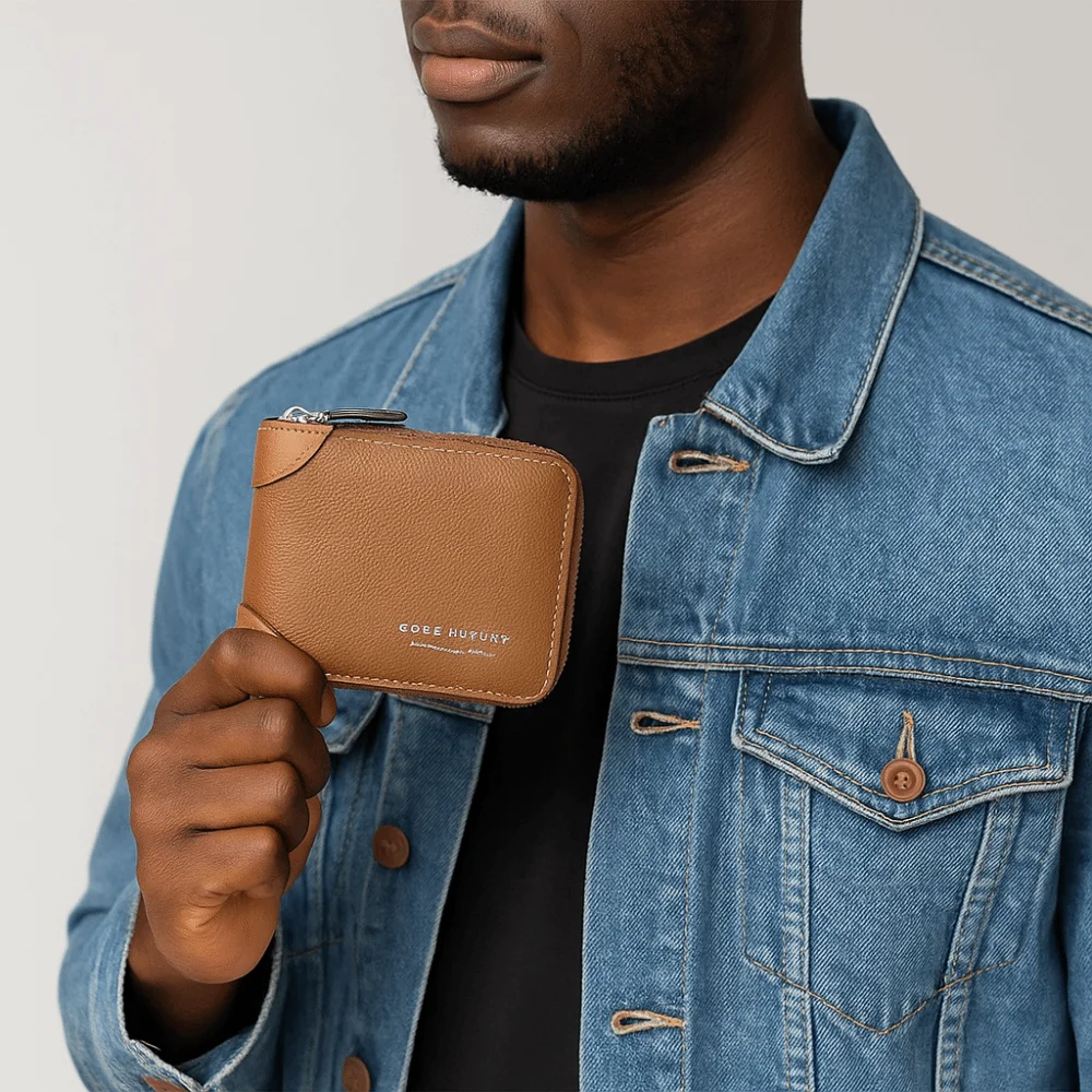 

Card Bag PU Men's Wallet Solid Color Multiple Card Slots Business Card Holder Zipper Foldable Leather Coin Purse Gift