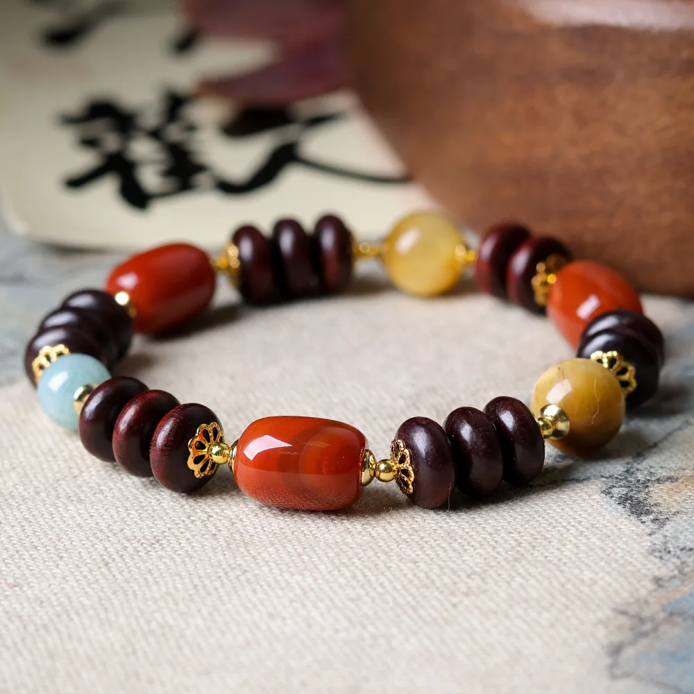 Winter New Original Cultural Games Blood Sandalwood Abacus Bead Bracelet Tiger's Eye Chinese Multi-Precious String