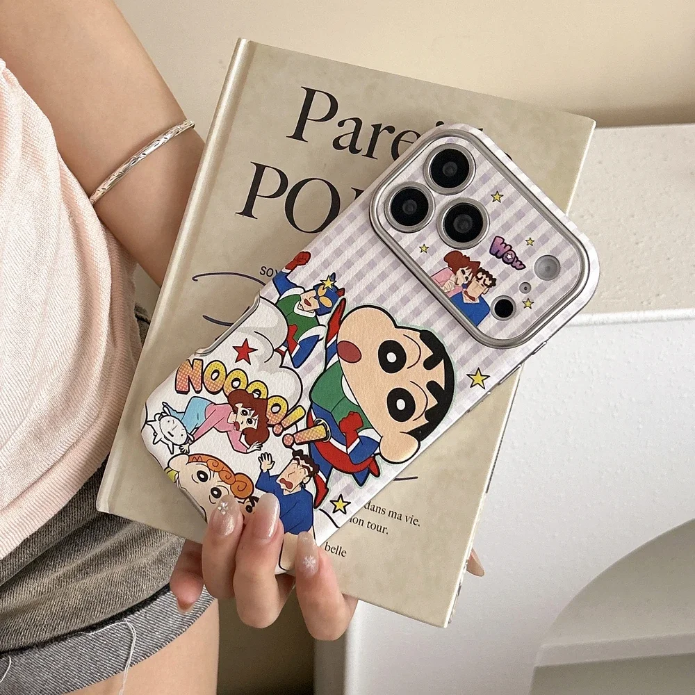 

Cute Cartoon Japan Anime Crayon Shin-chan Phone Case For iPhone 17 16 15 14 13 Pro Max Cases Shockproof Hard Leather Cover