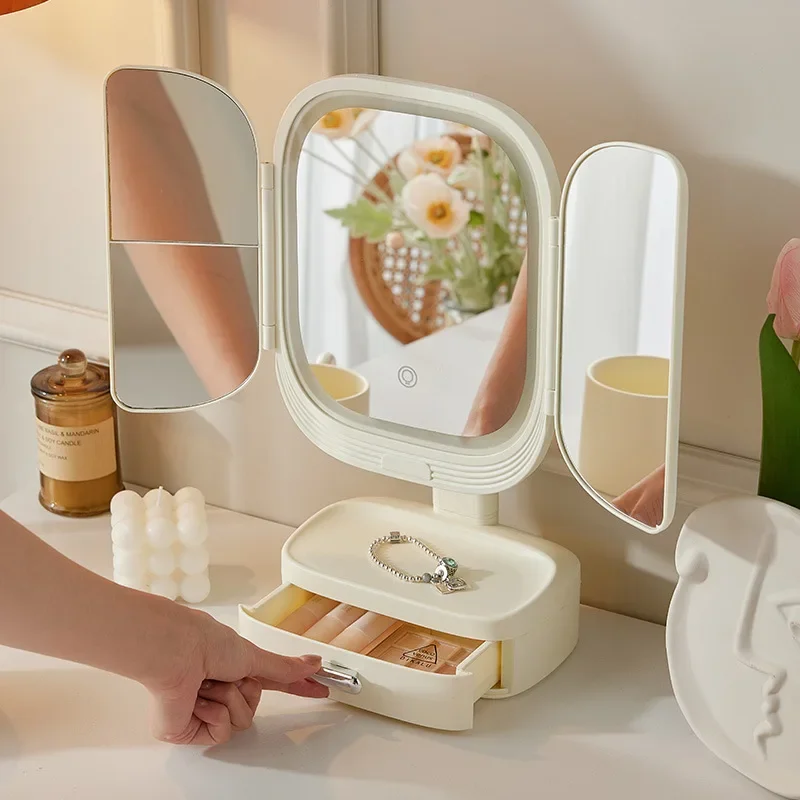 

Dressing table led makeup mirror with lamp table type can rotate multi-functional beauty mirror