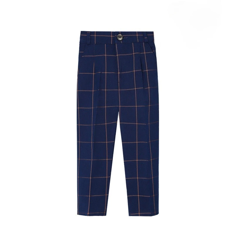 

Брюки для мальчиков 2026 Весна-Осень, повседневные, синие в клетку, прямые, для школьников, детская одежда