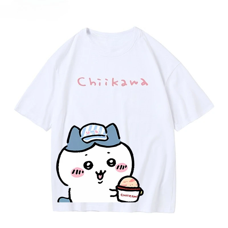 Chiikawa Hachiware Usagi Ice Cream Graphic Tee Unisex Cute Japanese Cartoon Short Sleeve Kawaii Casual Streetwear Tops