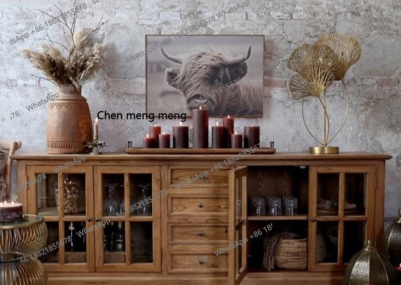 

American antique solid wood dining side living room storage household dish locker