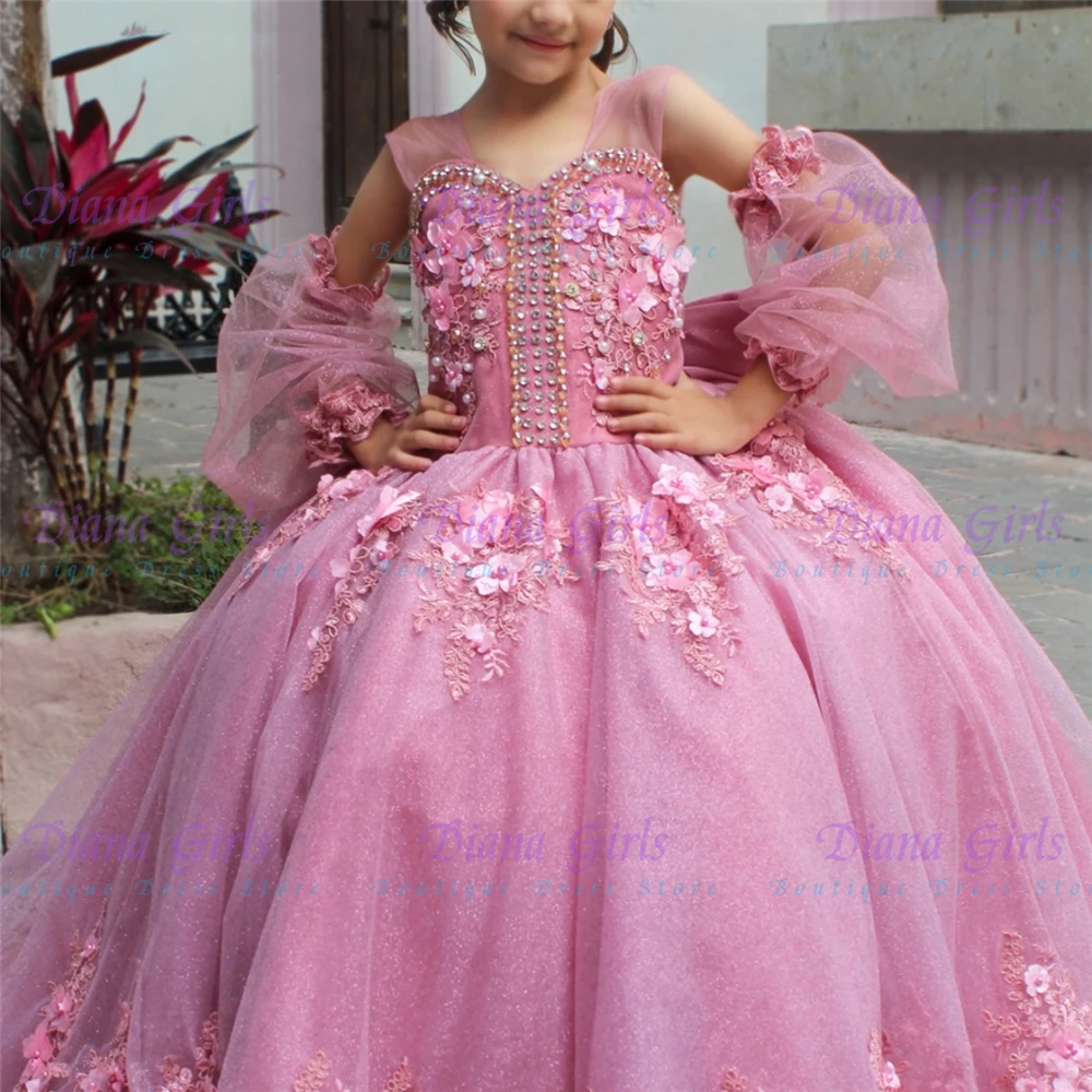 2026 New Gorgeous Flower Girl Dress Pink Tulle Fluffy With Exquisite Applique For Kids BWedding irthday Party Evening Gowns