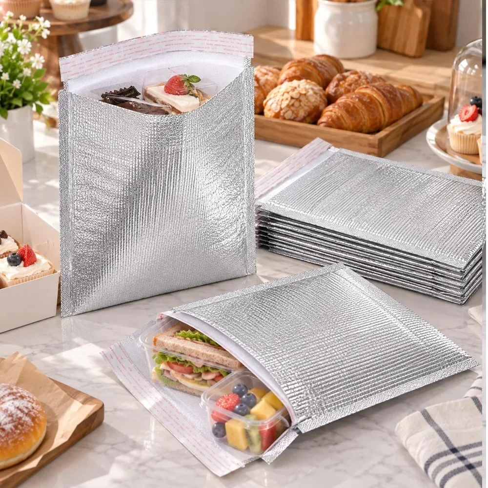 50/10Pcs Ice Cold Warm Aluminum Foil Bag Delivery Carrier Drink Storage Insulation Bag with Closure Home Food Thermal Cooler Bag
