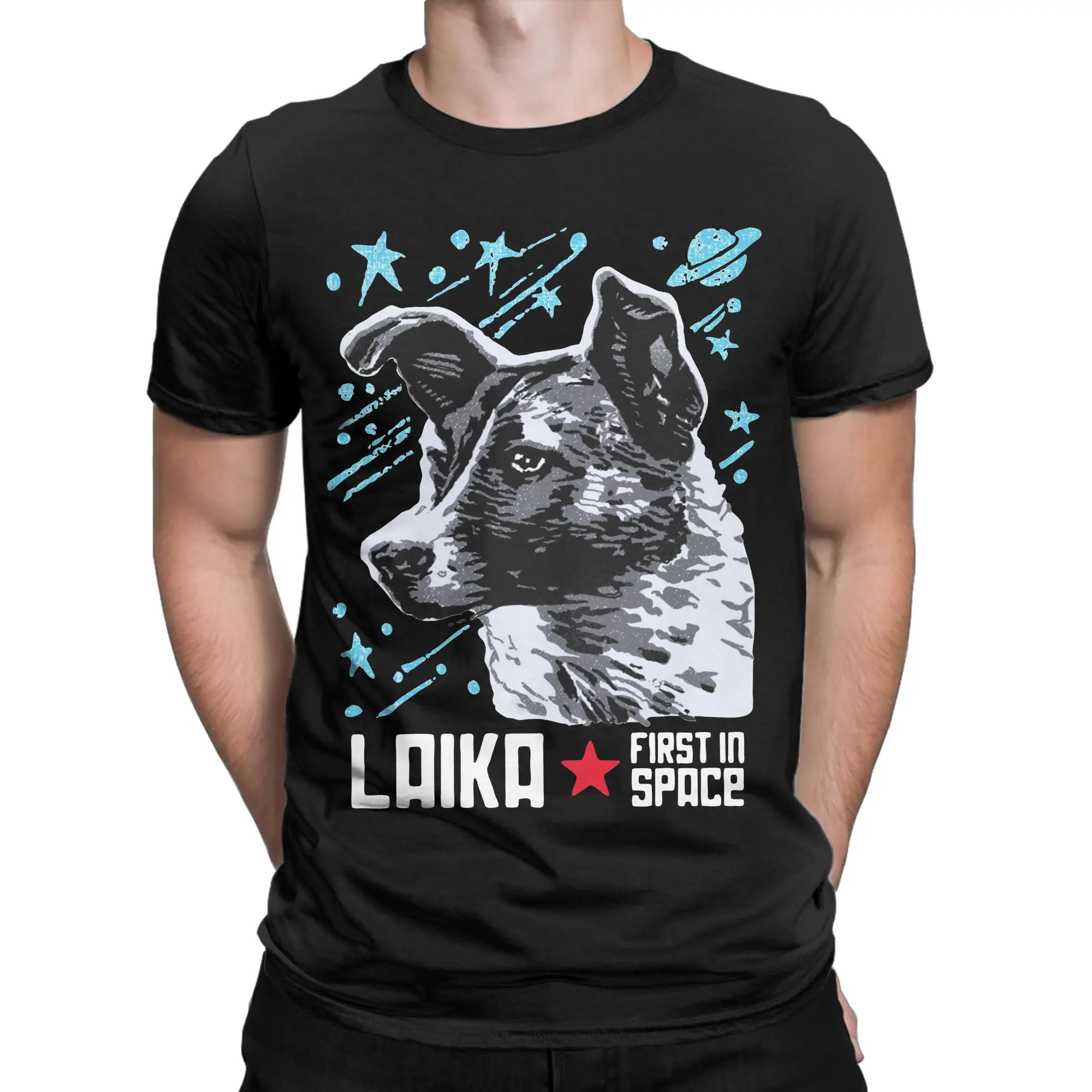Men Laika Soviet Union USSR Cosmonaut Dog First In Space T Shirts Cccp Pure Cotton Clothes Short Sleeve Round Neck Tee Shirt