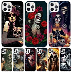 Catrina Beautiful Rose Girl Skull Case Phone Cover for Apple iphone 16 15 14 13 12 Mini 11 Pro Max 16E X XS XR 7 Plus 8 + SE 202