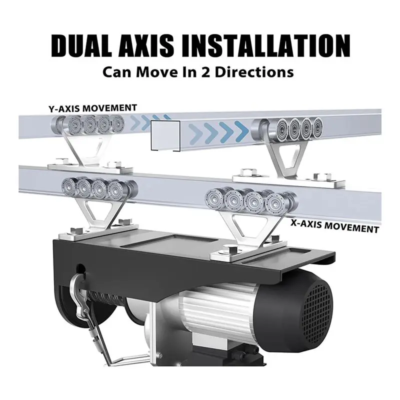 AA444~2Pcs Hoist Trolley for PA200-1000 Electric Hoist, 8 Wheels Trolley Assembly for 1-5/8Inch Strut Channels
