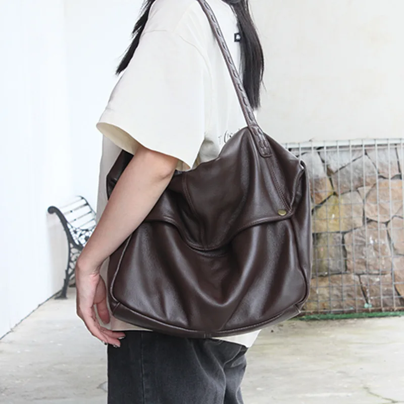 2025New Product: First layer Cowhide Pandora Box Woven Large Bag, Single Shoulder Crossbody, Single Shoulder Hand-held Women Bag