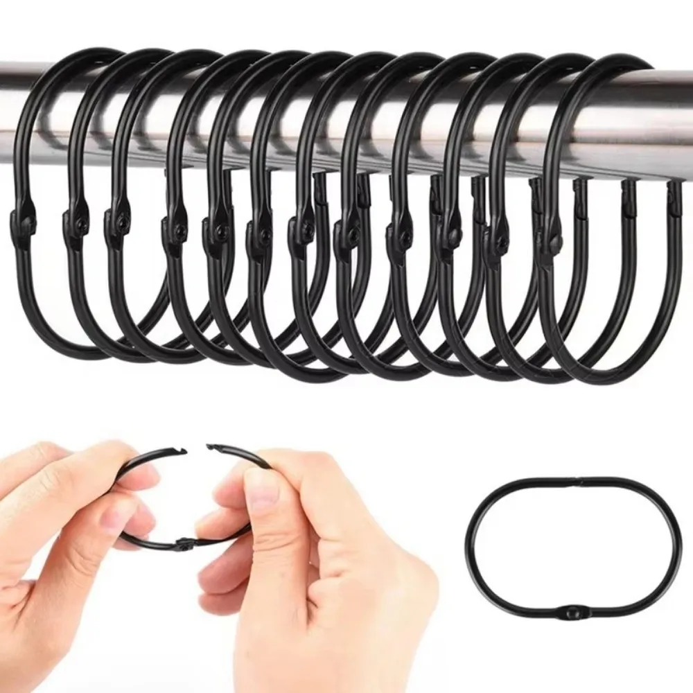 12pcs Iron Shower Curtain Hooks Rings Oval Open Shower Curtain Hangers Smooth Rust Proof Gliding Hooks