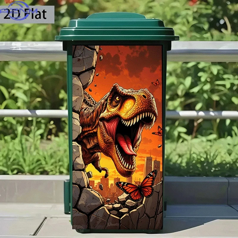 1pc of Trash Can Sticker in 2D Flat Printing, Measuring , Featuring a Theme Design of 'Dinosaurs Breaking Through'. This Self-
