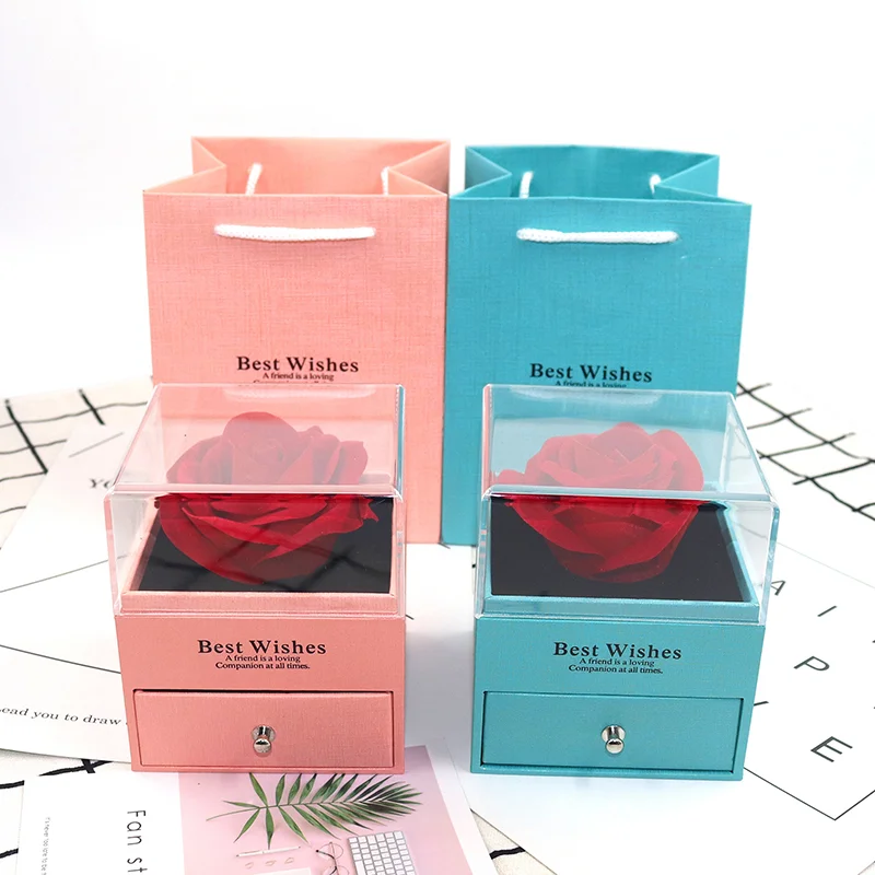 Red Rose Flower Jewelry Gift Box Ring Earrings Necklace Storage Boxes for Wedding Christmas Valentines Artificial Jewellery Case