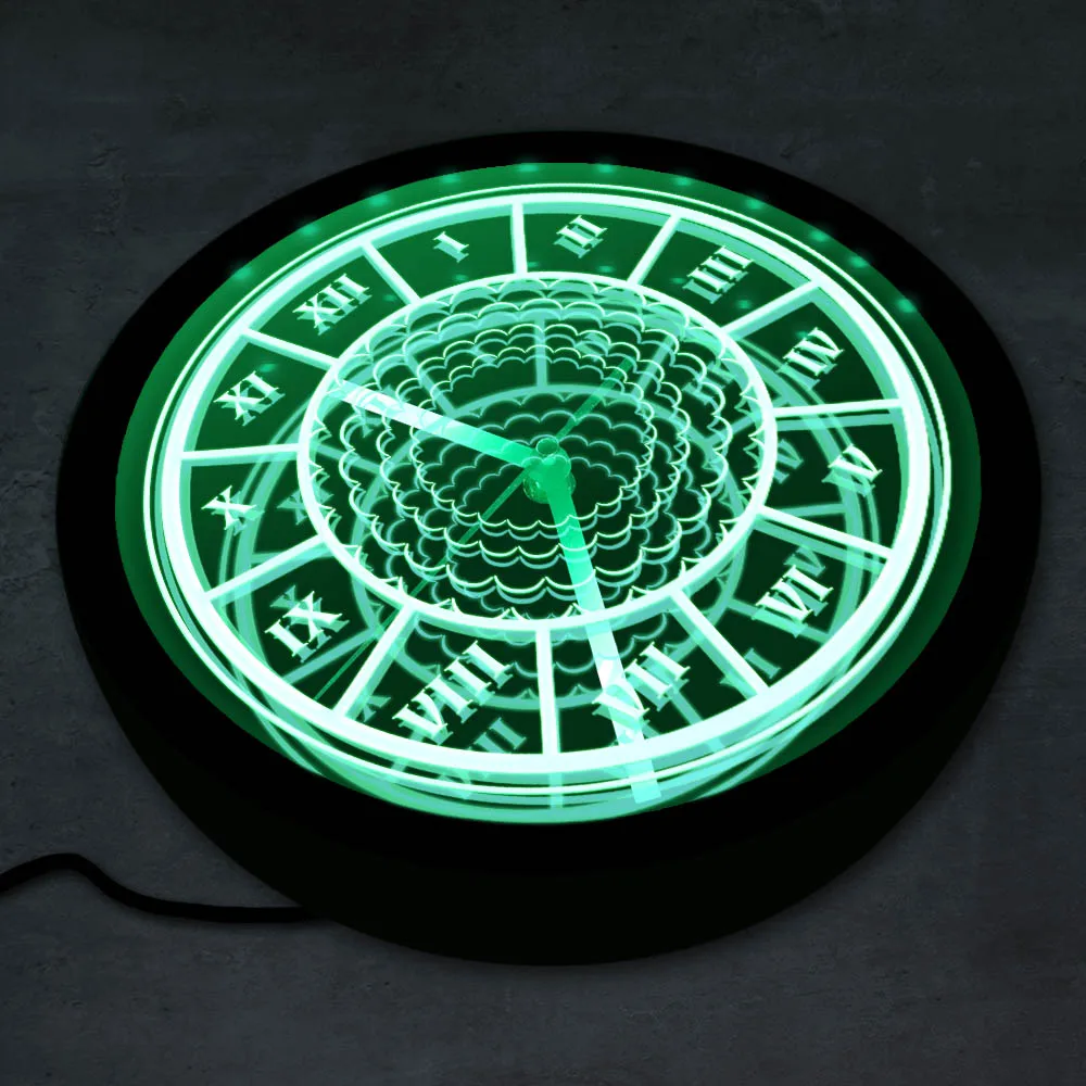 Black Round Antique Roman Numeral With Floral Pattern LED Lighting Decorative Wall Clock 7 Color Changes With Remote Control