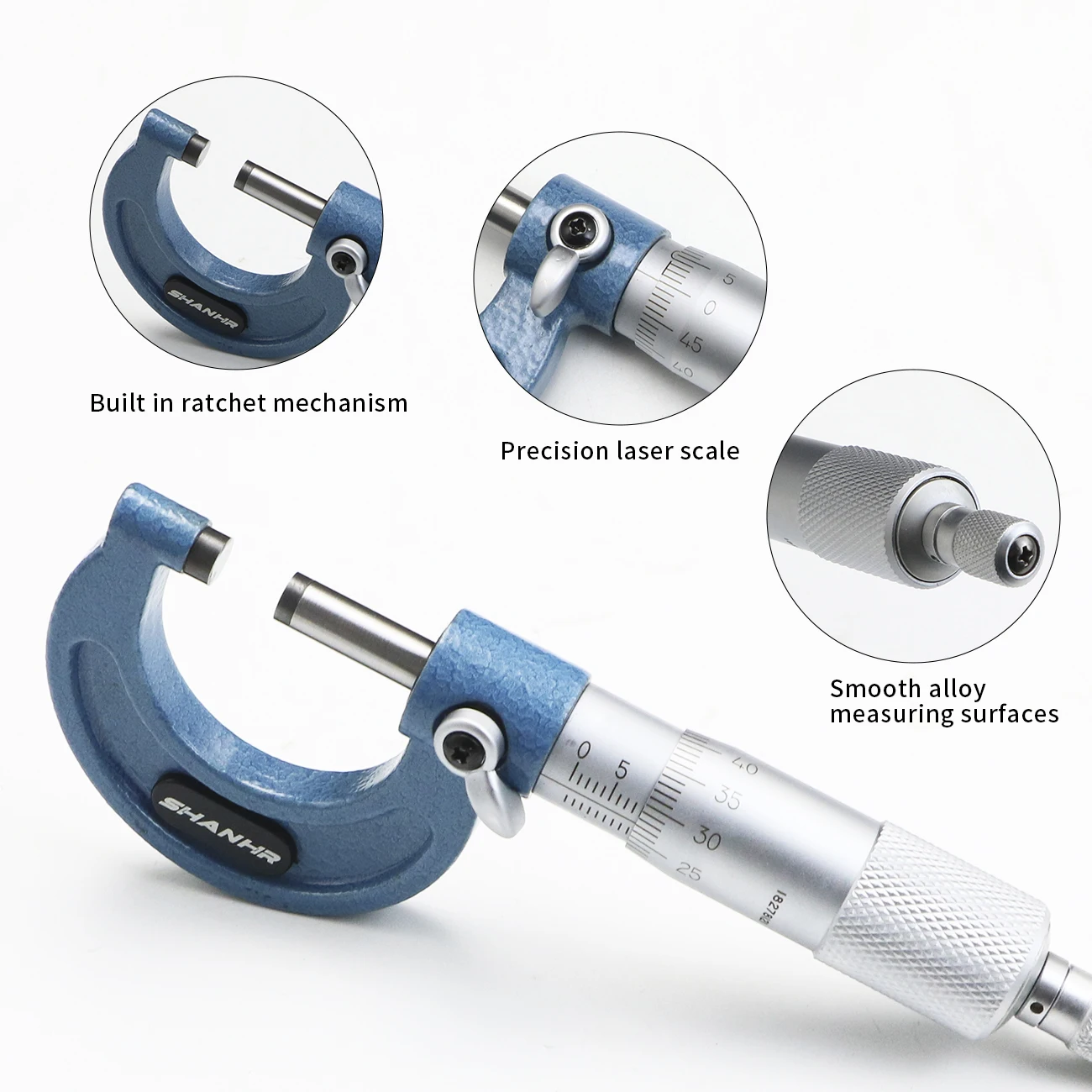 SHANHR 0.01mm Micrometer with Ratchet Stop & Carbide-Tipped Measuring Faces for Machining & Engineering