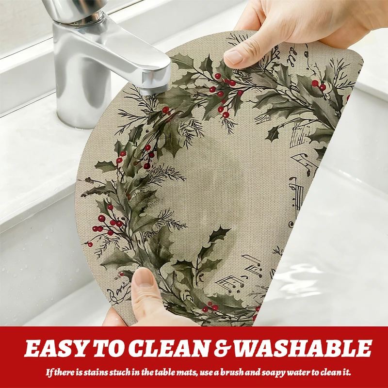 Round Christmas Placemat, Merry Christmas Table Mat Fabric Heat Resistant Table Pad New Year Dining Napkin Festive Table Decor