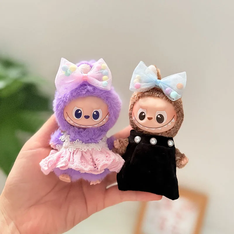 

For 10cm Labubu Clothing Doll Pearl Dress Suspender Skirt Labubu Mini Keychain Pendant Dolls 4.0 Diy Designer Toys Accessories