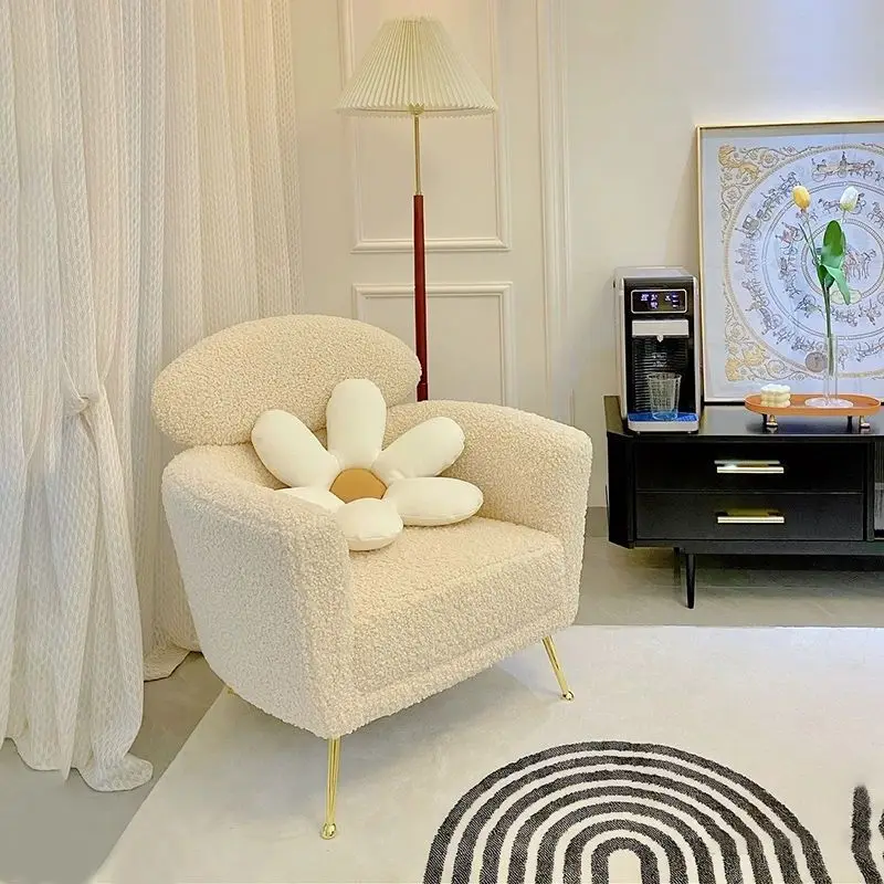 

New lamb wool living room sofa chair simple single backrest chair dressing chair