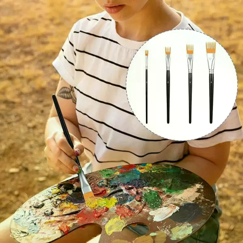 4Pcs Serrated Shape Paintbrush Set For Watercolor Oil Digital Painting - Landscape Leaf Art Brushes For Artists & Students