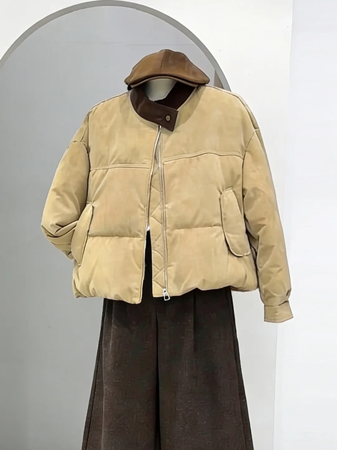 

Khaki round Neck Cotton Jacket Women's Fashion High Quality Retro Casual Cotton Clothes Winter New Style Versatile Trendy