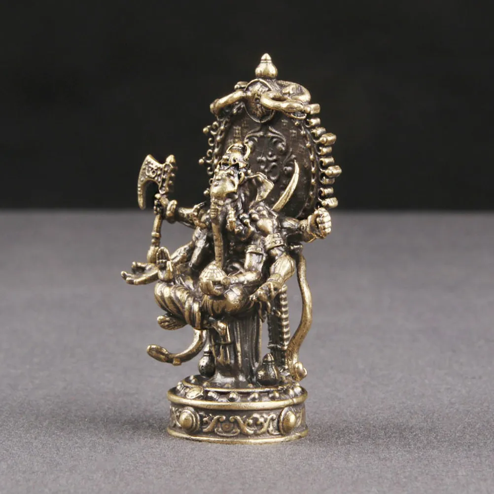 Authentic Brass Ganesha Decoration Hand Carved Elephant Head God Statue for Desktop Table Altar Blessing Space Home Office